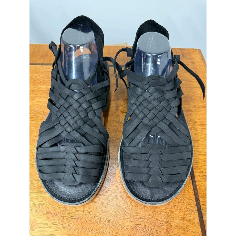 New Espiritu Men's 10 Black Leather Woven Huarache Sandals Mexican Artisanal